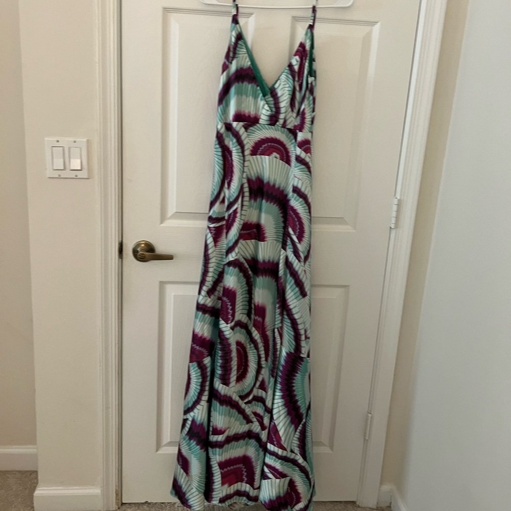 Nicole Miller maxi silk multicolor Spaghetti Strap dress size 10